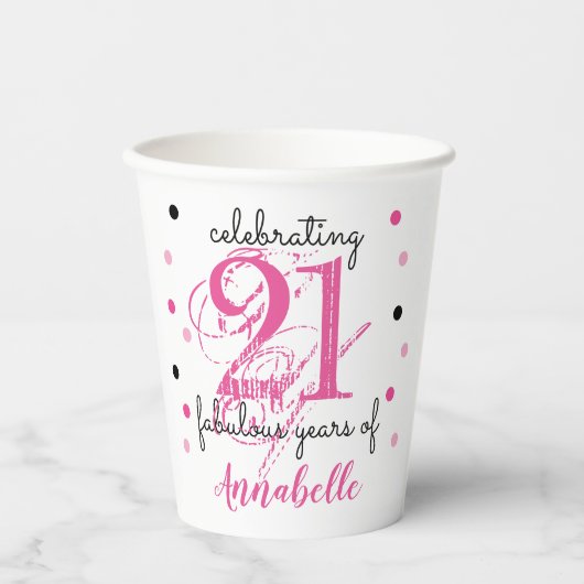 21ste verjaardag ROZE 21 fantastische jaren Papier Papieren Bekers (Voorkant)