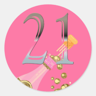 21ste verjaardag Roze champagne Silver Number 21 Ronde Sticker