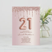 21ste verjaardag Roze Goud Glitter Druppels Uitnod Kaart (Staand voorkant)