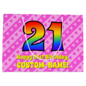 21ste verjaardag: roze strips & harten, regenboogn groot cadeauzakje (Achterkant)