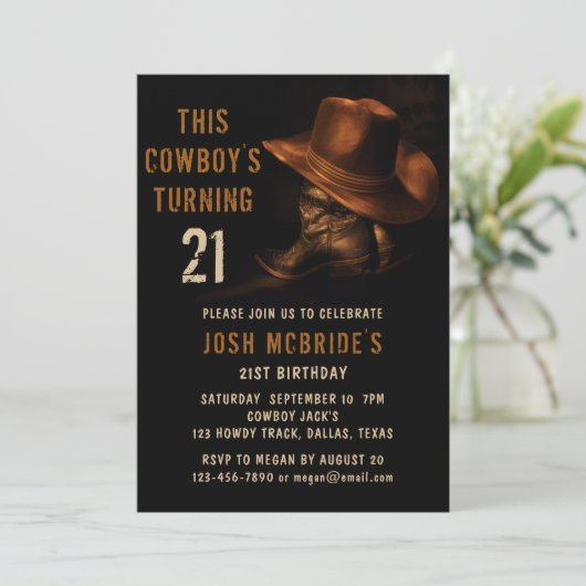 21ste verjaardag Rustic Cowboy Pet en lederen laar Kaart (Staand voorkant)