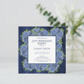 21ste verjaardag Rustic Wood Blue Hydrangeas Party Kaart (Staand voorkant)