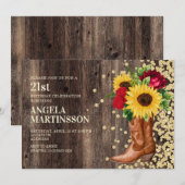 21ste verjaardag Rustic Wood Boots Sunflower Red R Kaart (Voorkant / Achterkant)