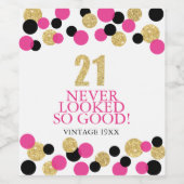 21ste Verjaardag Sparkling Gold Glitter Roze Confe Wijn Etiket (Enkel label)