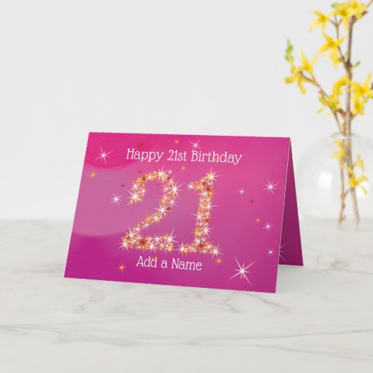 21ste verjaardag - Star Numbers - Roze - 21-jarige Kaart (Gele Bloem)