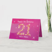 21ste verjaardag - Star Numbers - Roze - 21-jarige Kaart (Voorkant)