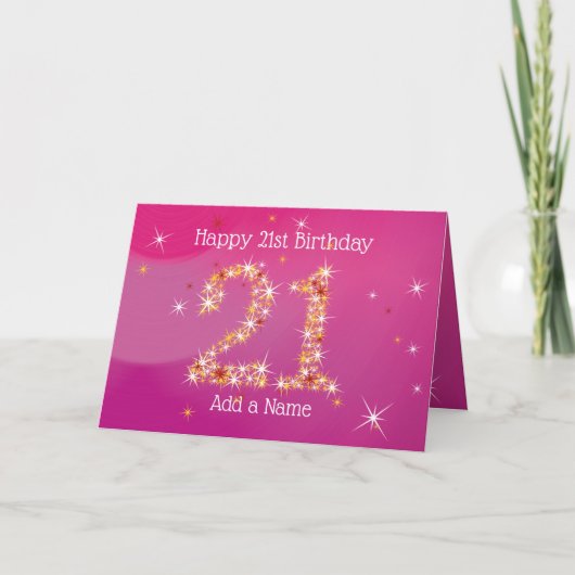 21ste verjaardag - Star Numbers - Roze - 21-jarige Kaart (Voorkant)