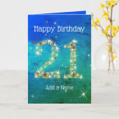 21ste verjaardag - Star-nummer - Blauw groen - 21  Kaart (Gele Bloem)