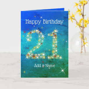 21ste verjaardag - Star-nummer - Blauw groen - 21  Kaart