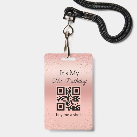 21ste verjaardag, trakteer me op een shot, qr-code badge (Voorzijde met lanyard)
