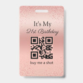 21ste verjaardag, trakteer me op een shot, qr-code badge (Achterkant)