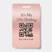 21ste verjaardag, trakteer me op een shot, qr-code badge (Voorzijde)