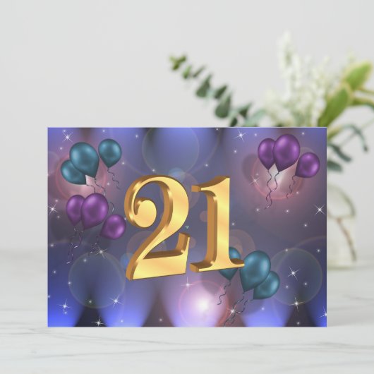 21ste verjaardag Uitnodiging ballonnen (Staand voorkant)