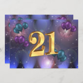 21ste verjaardag Uitnodiging ballonnen (Voorkant / Achterkant)