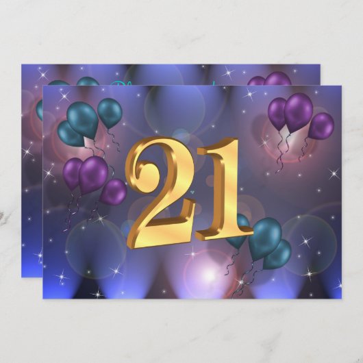 21ste verjaardag Uitnodiging ballonnen (Voorkant / Achterkant)