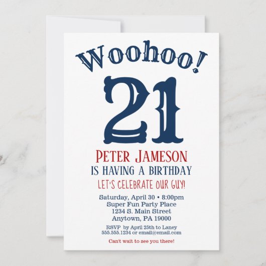 21ste verjaardag Uitnodiging Mannen marine blauw (Voorkant)