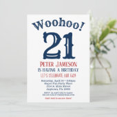 21ste verjaardag Uitnodiging Mannen marine blauw (Staand voorkant)