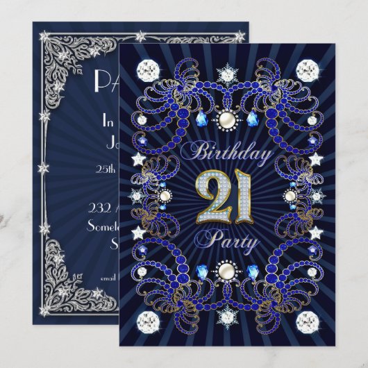 21ste verjaardag uitnodiging met massa ' s juwelen (Voorkant / Achterkant)
