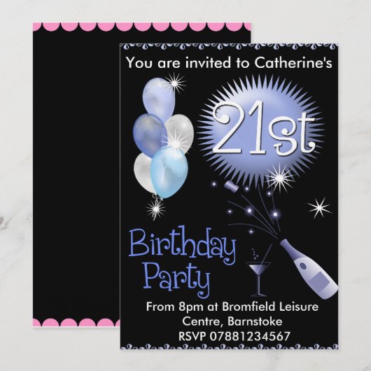 21ste verjaardag uitnodiging van de partij van Bir (Voorkant / Achterkant)