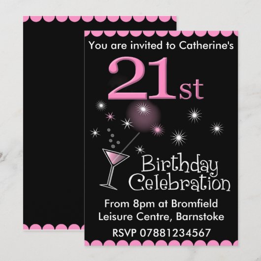 21ste verjaardag uitnodiging van de partij van Bir (Voorkant / Achterkant)