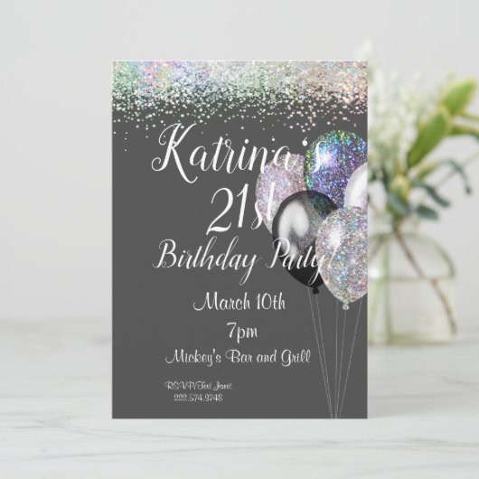 21ste verjaardag, uitnodiging van Glitter Birthday (Staand voorkant)