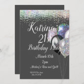 21ste verjaardag, uitnodiging van Glitter Birthday (Voorkant / Achterkant)