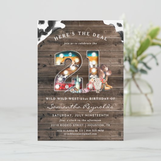 21ste verjaardag | Uitnodiging Wild West Cowboy (Staand voorkant)
