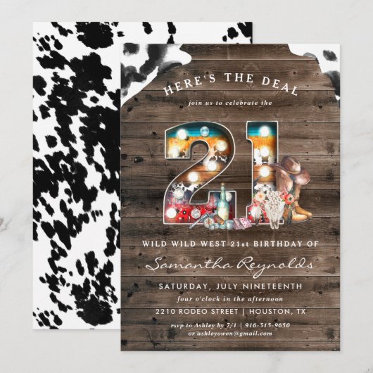 21ste verjaardag | Uitnodiging Wild West Cowboy (Voorkant / Achterkant)
