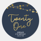 21ste verjaardag van de blauwe Faux Gold Strings o Ronde Sticker (Voorkant)
