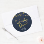 21ste verjaardag van de blauwe Faux Gold Strings o Ronde Sticker (Envelop)