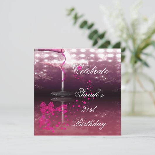 21ste verjaardag van de Champagne Glass Bow Kaart (Staand voorkant)