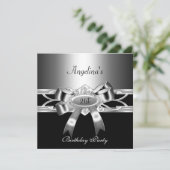 21ste verjaardag van de Elegant Black Silver Metal Kaart (Staand voorkant)