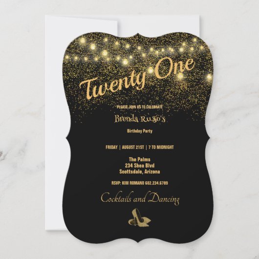 21ste verjaardag van de goudprijs van Glitter Stil Kaart (Voorkant)