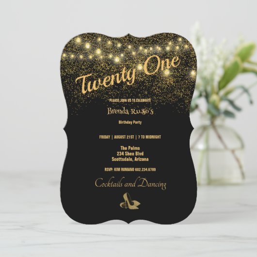 21ste verjaardag van de goudprijs van Glitter Stil Kaart (Staand voorkant)