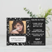 21ste verjaardag van de jonge dame BW Floral met f Kaart (Staand voorkant)