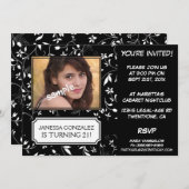 21ste verjaardag van de jonge dame BW Floral met f Kaart (Voorkant / Achterkant)