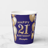 21ste verjaardag van de marineblauw en goudballonn papieren bekers (Voorkant)