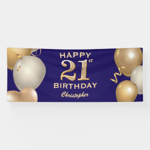 21ste verjaardag van de marineblauw en goudballonn spandoek