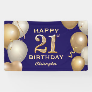 21ste verjaardag van de marineblauw en goudballonn spandoek