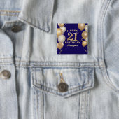 21ste verjaardag van de marineblauw en goudballonn vierkante button 5,1 cm (In situ)