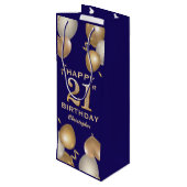 21ste verjaardag van de marineblauw en goudballonn wijn cadeautas (Achterkant Gekanteld)