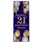 21ste verjaardag van de marineblauw en goudballonn wijn cadeautas (Achterkant)