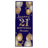 21ste verjaardag van de marineblauw en goudballonn wijn cadeautas (Voorkant)