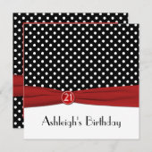 21ste verjaardag van de Rood-zwarte riBBON-stippen Kaart (Voorkant / Achterkant)