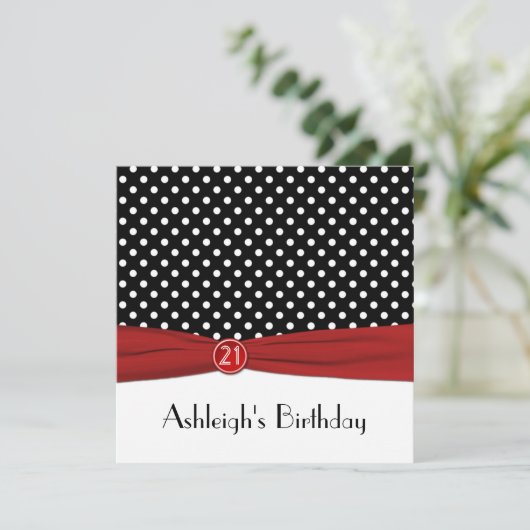 21ste verjaardag van de Rood-zwarte riBBON-stippen Kaart (Staand voorkant)
