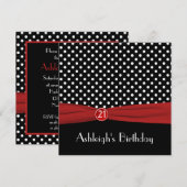 21ste verjaardag van de Rood-zwarte riBBON-stippen Kaart (Voorkant / Achterkant)