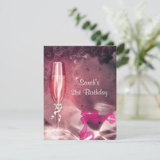 21ste verjaardag van de roze champagne-glazen boeg kaart (Staand voorkant)