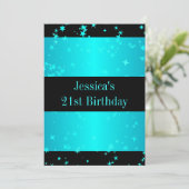 21ste verjaardag van de Turquoise Stars Black & Wh Kaart (Staand voorkant)