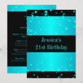21ste verjaardag van de Turquoise Stars Black & Wh Kaart (Voorkant / Achterkant)
