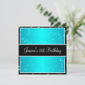 21ste verjaardag van de Turquoise Stars Black & Wh Kaart (Staand voorkant)